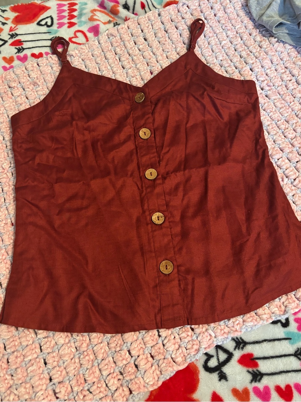 Rust Button-Front Spaghetti Strap Camisole